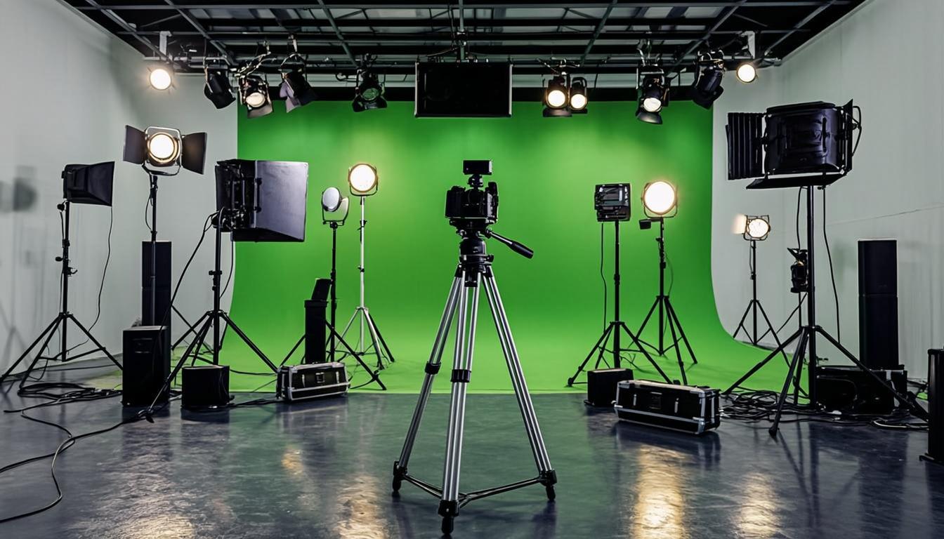 Indian media production studio with lighting setup